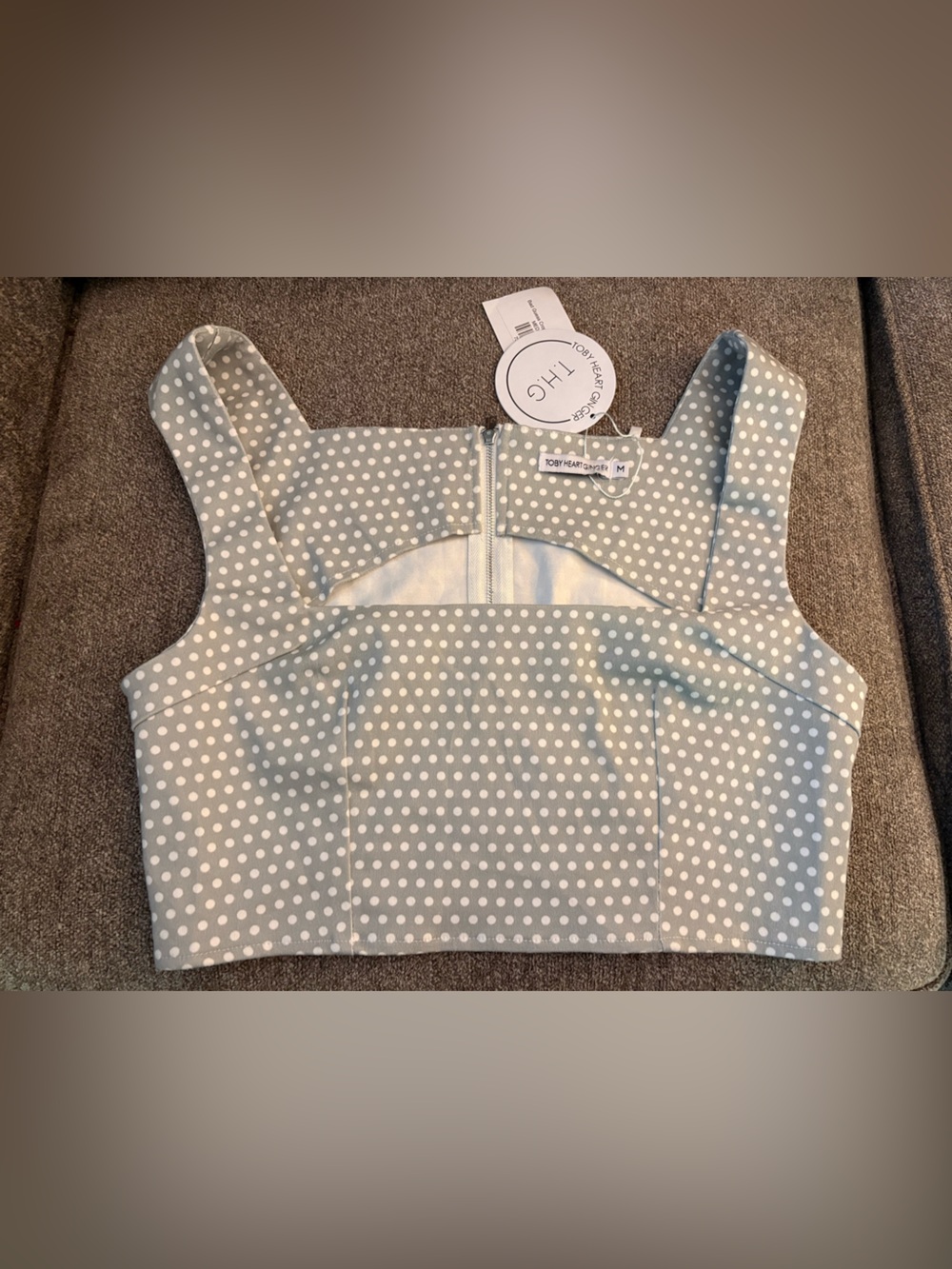 NWT Toby Heart Ginger Polka Dot Cotton Twill Corset Style Top, Sage Green, Med